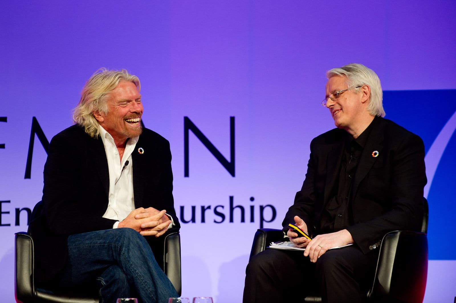 Mike Southon on stage in conversation with Sir Richard Branson